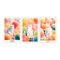 Cuadro Decorativo Canvas Tríptico Universo De Gatos 30x45 Cm