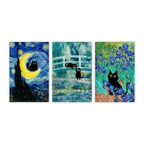 Cuadro Decorativo Canvas Tríptico Van Gato 40x60 Cm