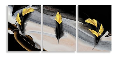 Foto 1 | Foto 1 | Cuadros Plumas Elegantes Negro Dorado Canvas Grueso 65x90cm