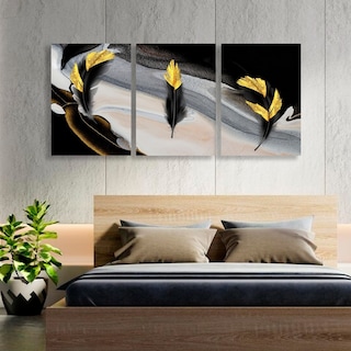 Foto 2 | Foto 2 | Cuadros Plumas Elegantes Negro Dorado Canvas Grueso 65x90cm