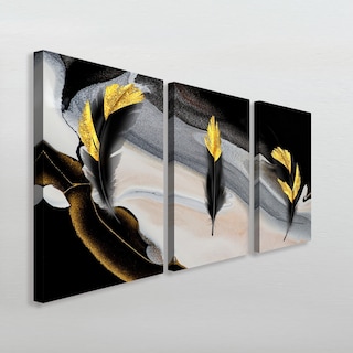Foto 3 | Foto 3 | Cuadros Plumas Elegantes Negro Dorado Canvas Grueso 65x90cm