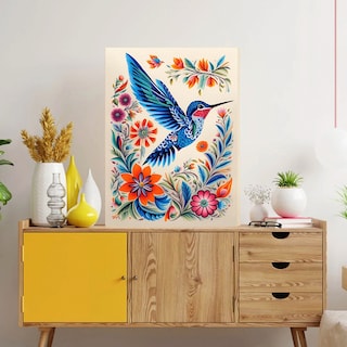 Foto 3 | Foto 3 | Cuadro Colibrí Arte Mexicano Colorido Canvas Con Bastidor Color Colibrí Mexicano