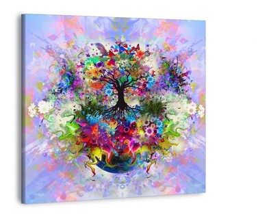 Foto 1 | Foto 1 | Cuadro Moderno Canvas Abstracto Arbol De La Vida Colores