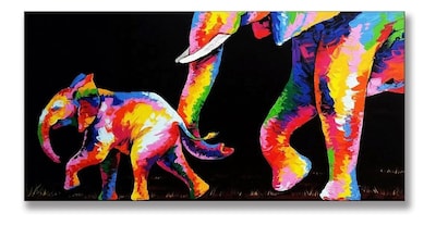Foto 1 | Foto 1 | Cuadro Elefantes En Lienzo Canvas Colores Moderno Tipo Oleo