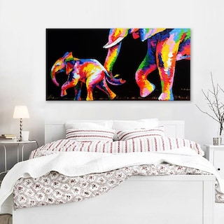 Foto 3 | Foto 3 | Cuadro Elefantes En Lienzo Canvas Colores Moderno Tipo Oleo