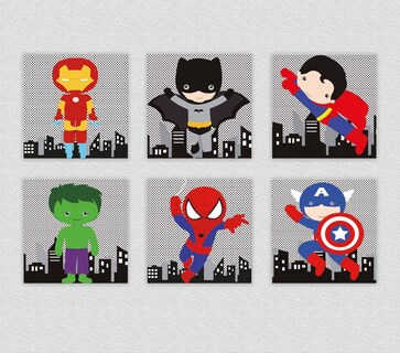 Foto 5 | Foto 5 | Set 4 Cuadros Canvas Super Heroes Niños De Algodón Tintas No Toxicas Y Seguras Con Bastidor