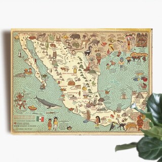 Foto 4 | Foto 4 | Cuadro Canvas Mapa Vintage México Ilustración Antigua Hd