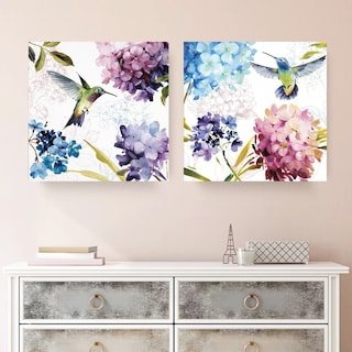 Foto 2 | Foto 2 | Cuadros En Lienzo Canvas Colibrí Y Flores Acuarela Set 2 Pz