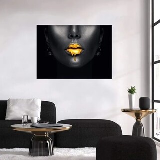Foto 1 | Foto 1 | Cuadro Canvas Mujer Labios Golden Lips Arte Moderno Dorado