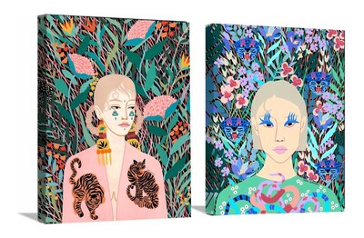 Foto 5 | Foto 5 | Set 2 Cuadros Arte Moderno Mujeres Flores En Lienzo Canvas
