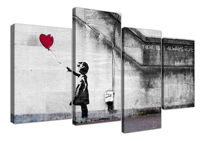 Foto 1 | Foto 1 | Cuadro Banksy Girl Red Balloon Arte Moderno Lienzo Canvas Color Gris