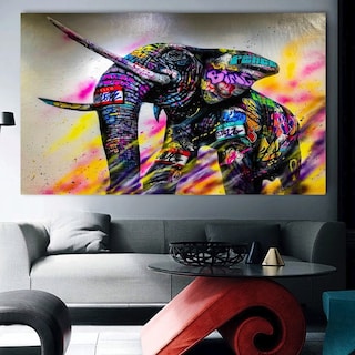 Foto 5 | Foto 5 | Cuadro Elefante Colores Graffiti Canvas Grueso 140x90premium