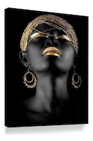Cuadro Canvas Decorativo Mujer Africana Turbante Dorado Hd Color Serenity