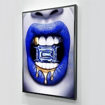 Cuadro Canvas Labios Azul Oro Diamante Urban Art Moderno Hd