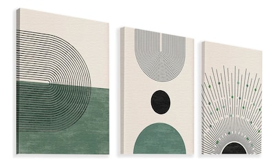 Foto 2 | Foto 2 | 3 Cuadros Canvas Decorativos Verde Abstracto Moderno Bauhaus