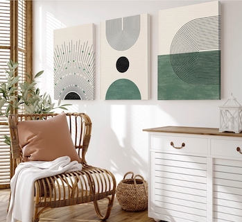 Foto 3 | Foto 3 | 3 Cuadros Canvas Decorativos Verde Abstracto Moderno Bauhaus