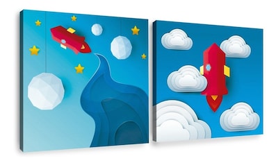 Foto 1 | Foto 1 | Set Cuadros Canvas Niños Bebé Astronautas Cohetes En Lienzo
