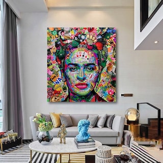 Foto 1 | Foto 1 | Cuadro Frida Kahlo Graffiti Canvas Grueso 90x80cm Premium Hd
