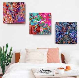 Foto 1 | Foto 1 | 3 Cuadros Arte Huichol Mexicano En Lienzo Canvas Decorativo