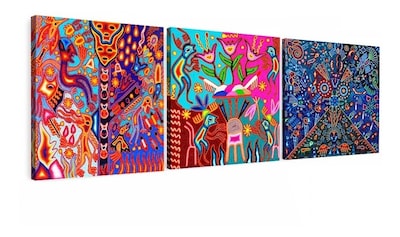 Foto 2 | Foto 2 | 3 Cuadros Arte Huichol Mexicano En Lienzo Canvas Decorativo