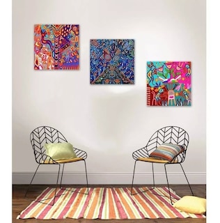 Foto 3 | Foto 3 | 3 Cuadros Arte Huichol Mexicano En Lienzo Canvas Decorativo