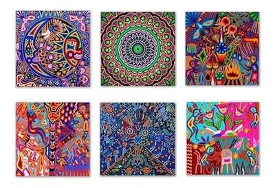 Foto 5 | Foto 5 | 3 Cuadros Arte Huichol Mexicano En Lienzo Canvas Decorativo