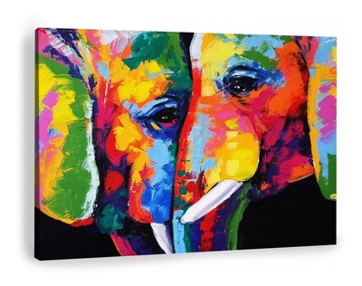 Foto 1 | Foto 1 | Cuadro Elefantes En Lienzo Canvas Colores Moderno Tipo Oleo