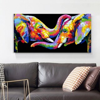 Foto 1 | Foto 1 | Cuadro Elefantes En Lienzo Canvas Colores Moderno Tipo Oleo