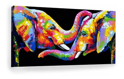 Foto 2 | Foto 2 | Cuadro Elefantes En Lienzo Canvas Colores Moderno Tipo Oleo