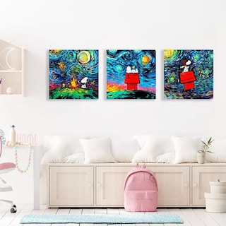 Foto 3 | Foto 3 | Cuadros Canvas Snoopy Charlie Brown Noche Estrellada Set 3