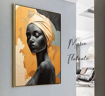 Foto 4 | Foto 4 | Cuadro Canvas Decorativo Mujer Africana Turbante Dorado Hd
