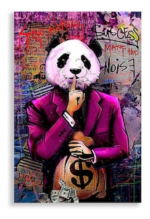 Foto 1 | Foto 1 | Cuadro Decorativo Panda Grafiti Dólar Moderno Sala Recamara