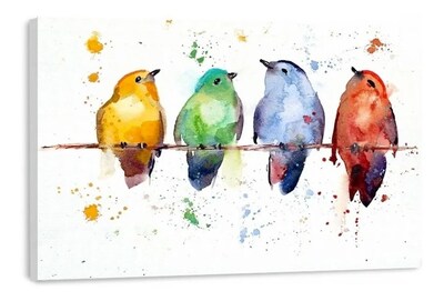 Foto 1 | Foto 1 | Cuadro Canvas Pájaros Acuarela Colores Montado En Bastidor