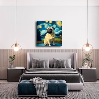 Foto 4 | Foto 4 | Cuadro Perro Pug Noche Estrellada Canvas Grueso 30x30cm Sala