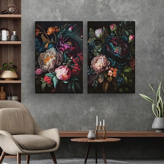 Foto 4 | Foto 4 | Set Cuadros Canvas Flores Vintage Oscuro Botanico Floral