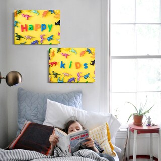Foto 4 | Foto 4 | Cuadro Canvas Para Niños Niñas Happy Kids Y Dinosaurios 1 Pz Color Amarillo Armazón N/a