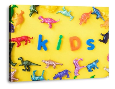 Foto 5 | Foto 5 | Cuadro Canvas Para Niños Niñas Happy Kids Y Dinosaurios 1 Pz Color Amarillo Armazón N/a