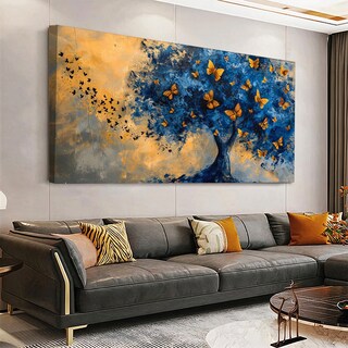 Foto 2 | Foto 2 | Cuadro Arbol Mariposas Monarca Azul De Lujo Canvas Grueso Color Rama Mariposas Armazón Bastidor De Madera