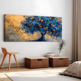 Foto 3 | Foto 3 | Cuadro Arbol Mariposas Monarca Azul De Lujo Canvas Grueso Color Rama Mariposas Armazón Bastidor De Madera