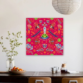 Foto 1 | Foto 1 | Cuadro Arte Mexicano Otomi Huichol En Lienzo Canvas Decor Color Rosa Mexicano