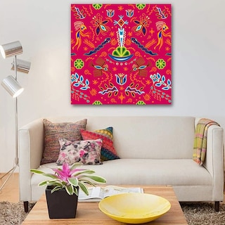 Foto 3 | Foto 3 | Cuadro Arte Mexicano Otomi Huichol En Lienzo Canvas Decor Color Rosa Mexicano