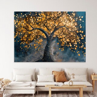 Foto 1 | Foto 1 | Cuadro Árbol Dorado Flores Blancas Hd Canvas Grueso 110x70cm