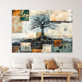 Foto 1 | Foto 1 | Cuadro Árbol Dorado Flores Blancas Hd Canvas Grueso 110x70cm