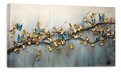 Foto 1 | Foto 1 | Cuadro Arbol Rama Mariposas De Lujo Canvas Grueso 120x60 Cm