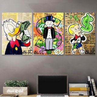 Foto 1 | Foto 1 | Cuadros Alec Monopoly Money Arte Callejero Modernos Canvas Color Luxury Armazón Bastidor De Madera