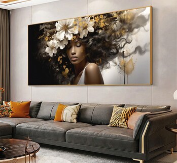 Foto 3 | Foto 3 | Cuadro Decorativo Africana Dorado Canvas Grande 110x140cm