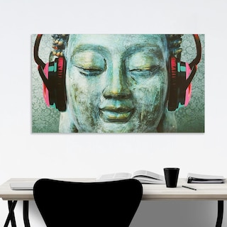 Foto 2 | Foto 2 | Cuadro Canvas Buda Con Audífonos 2 Opciones De Color Lienzo Color Fondo Azul