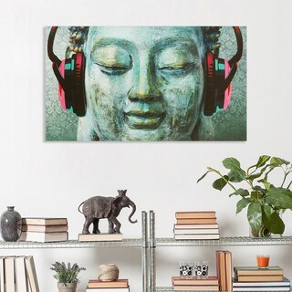 Foto 3 | Foto 3 | Cuadro Canvas Buda Con Audífonos 2 Opciones De Color Lienzo Color Fondo Azul