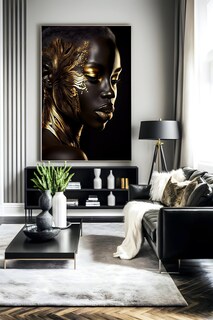 Foto 1 | Foto 1 | Cuadro Mujer Africana Dorado Artístico Canvas Grueso 90x50