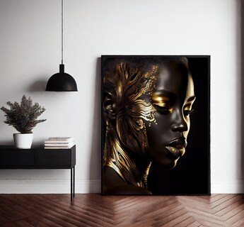 Foto 2 | Foto 2 | Cuadro Mujer Africana Dorado Artístico Canvas Grueso 90x50